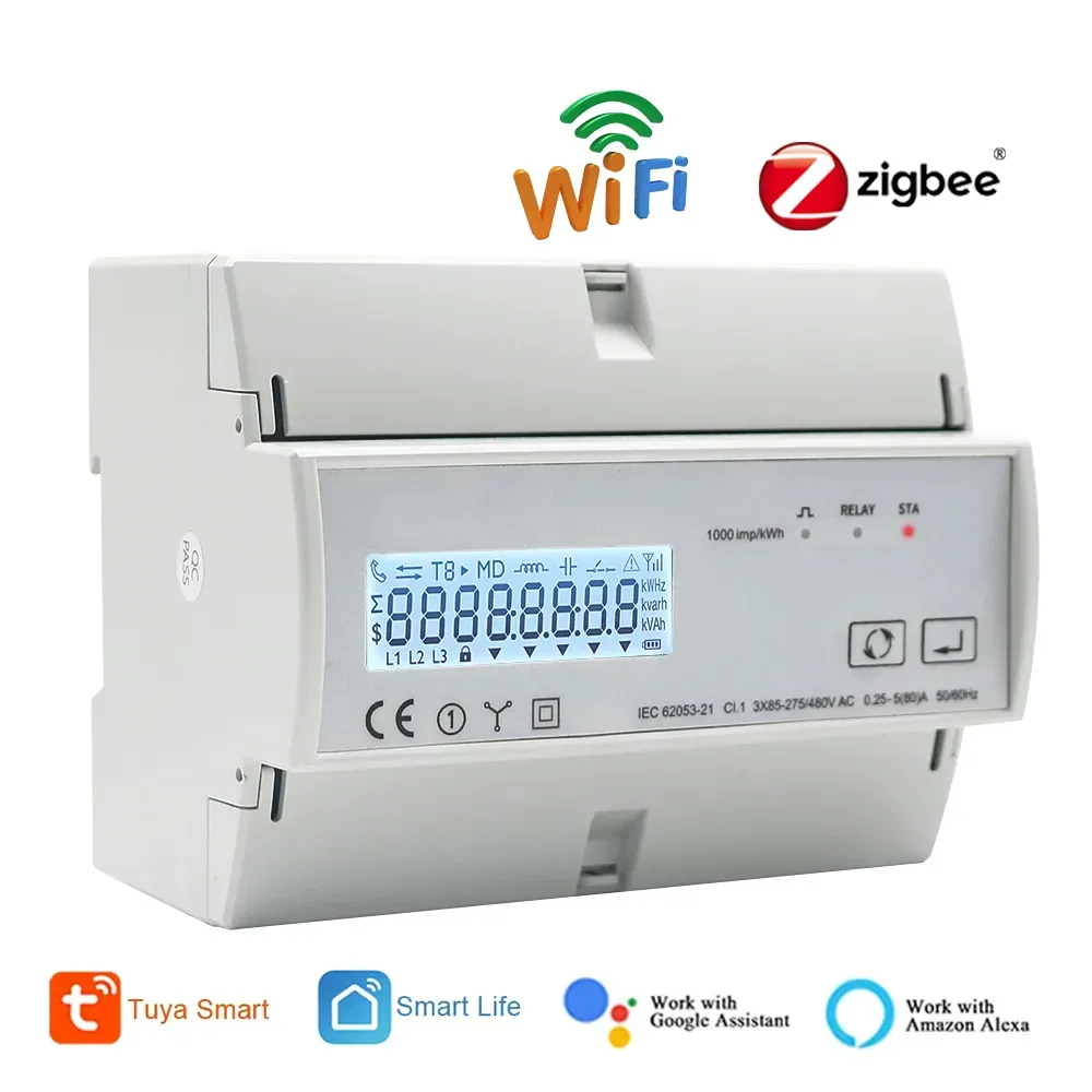 WiFi ZigBee Three Phase Two-way Bidirectional Energy KWh Meter Monitor Wattmeter Support Modbus RTU 3*85/190V or 230/400VAC