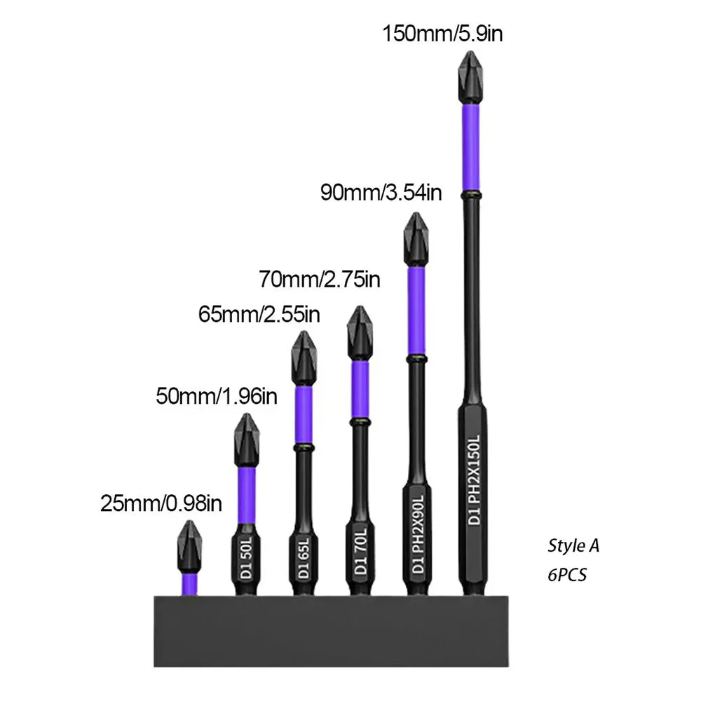 Wide Application 25/50/65/70/90mm Anti-shock Screwdriver D1 Magnetic Batch Head PH2 Cross Screwdriver Set High Hardness Non-Slip Impact Drill Bit