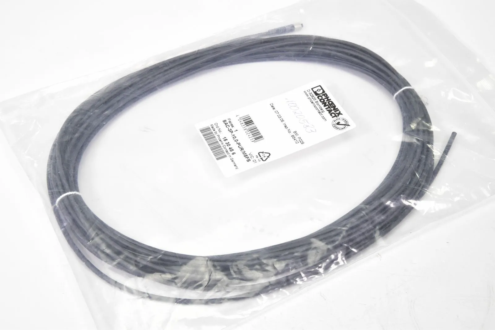 PHOENIX CONTACT 1530456, SAC-3P-10,0-PUR/M5FS, Sensor-/Aktor-Kabel, L=10m - NEU