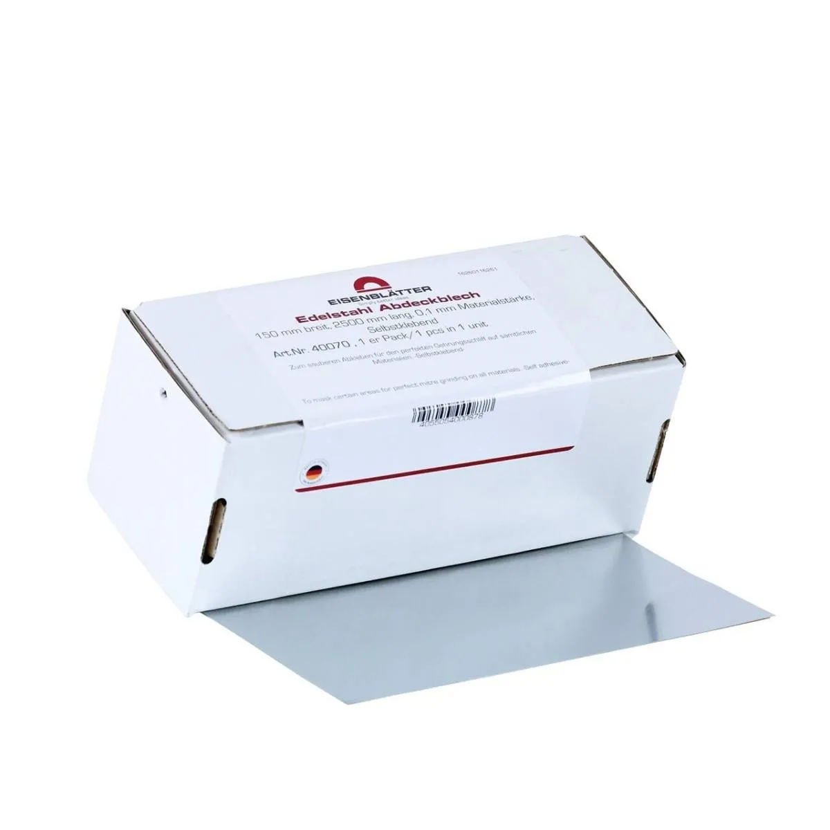 Edelstahlabdeckblech, 150 mm x 2.500 mm, 0,1 mm Materialstärke, Selbstklebend