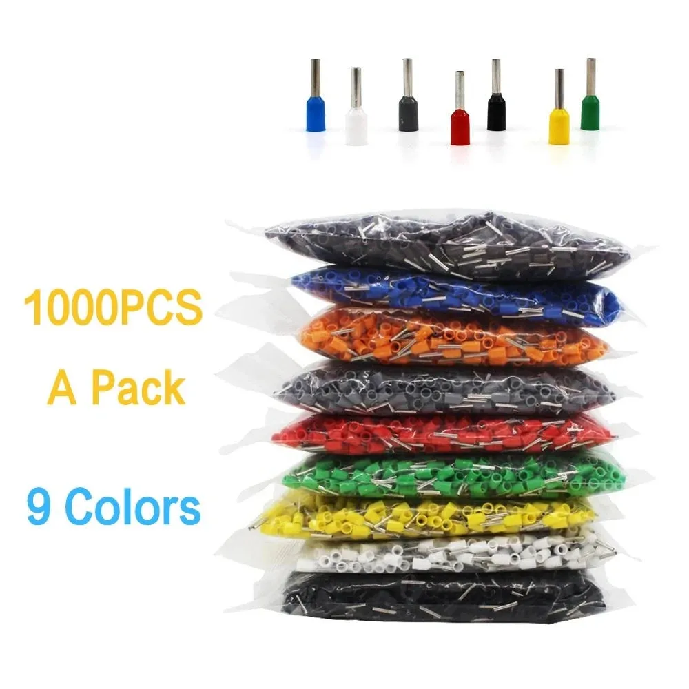 1000pcs/Pack Insulated Cord End Terminal Crimp E0508 1008 1508 7508 2508 Pressure Terminal Ferrules Crimping Terminals Tubular