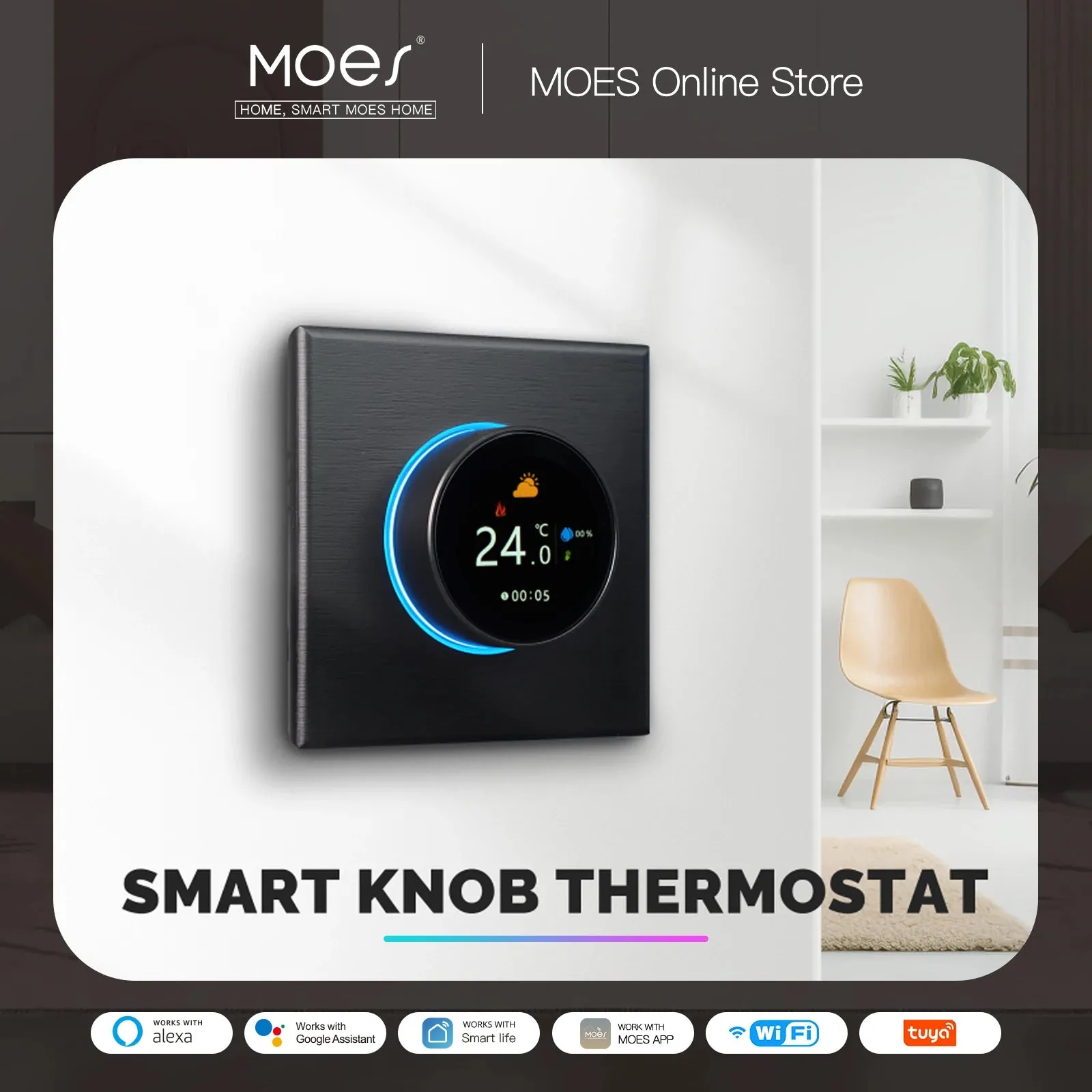 WiFi Smart Home Heating Knob Thermostat Temperature Controller For Water Gas Boiler Electric Heating Works with Alexa Google Home