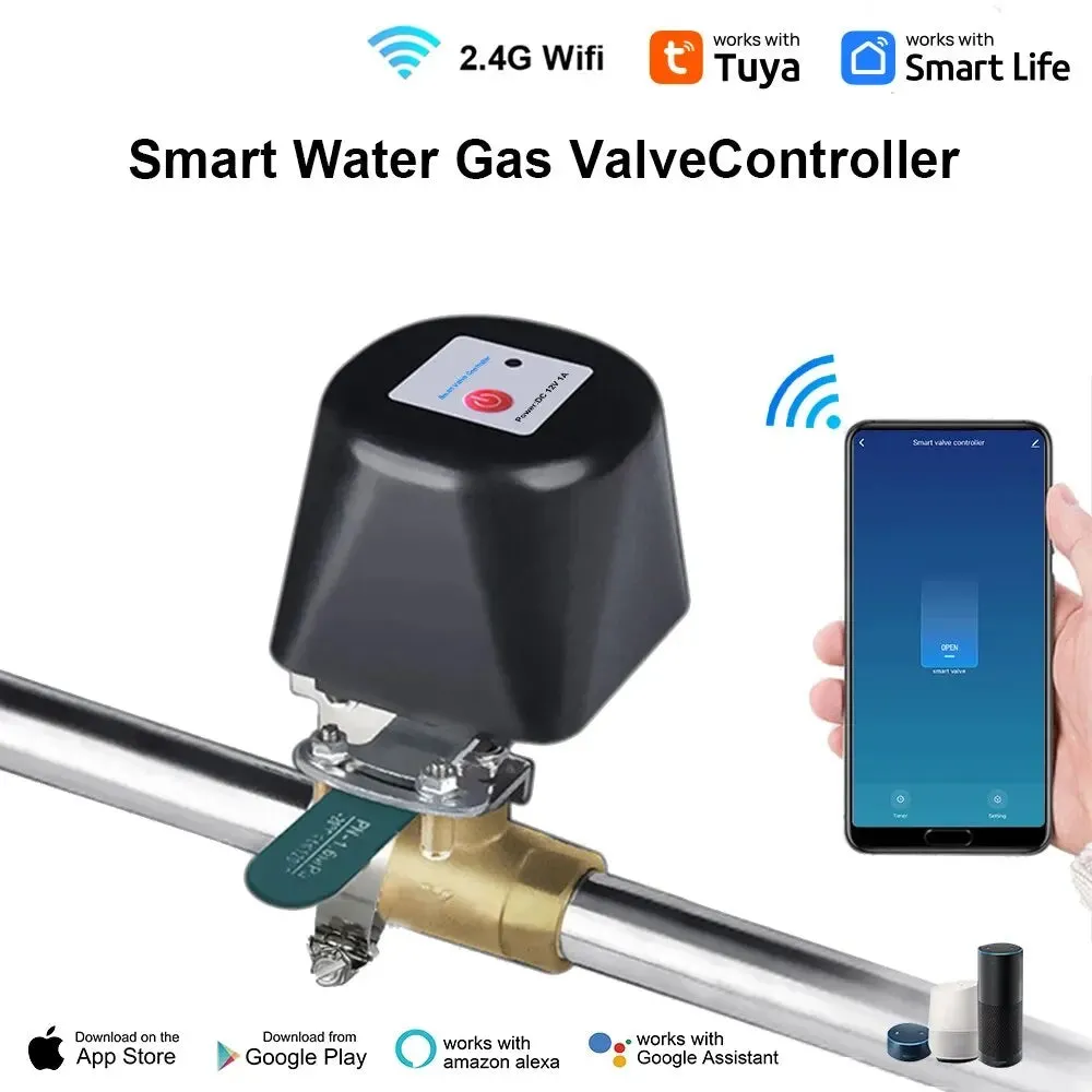 WiFi Valve Control Support Alexa Google Home Smart Life Tuya Smart WiFi Gas Valve Manually Open Valve Manipulator Control