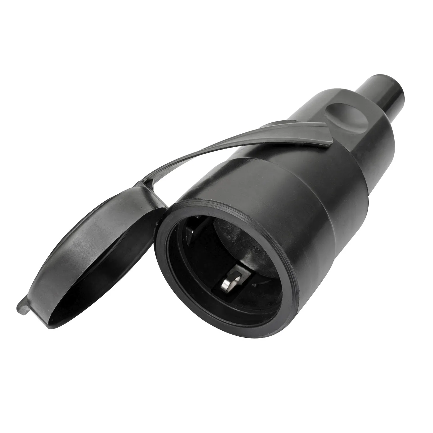 Basic SCHUKO-Kabelkupplung Gummi mit Deckel sw