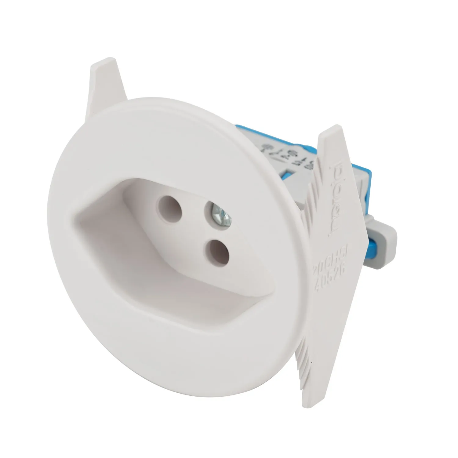 Einbaudose SNAP-IN, Schweizer Norm, 2-pol , Kunststoff-, Schraubkontakt-Snap-In-Einbaubuchse, vernic