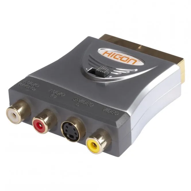 HICON Adapter | Cinch female/S-VHS/Scart male gerade, silbergrau