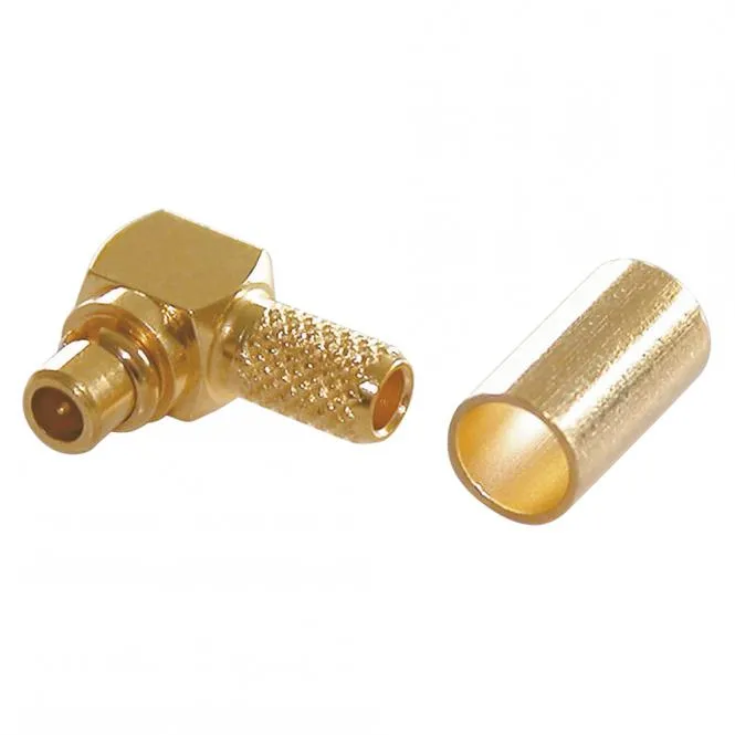 Telegärtner MMCX Crimp-Kabelstecker 0.45/1.5, PTFE-isoliert, abgewinkelt, gold