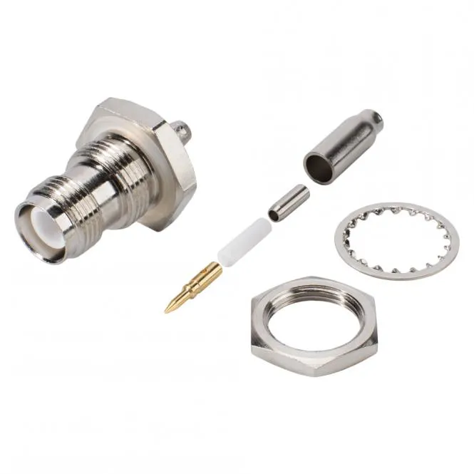 Telegärtner TNC Crimp-Kabelbuchse 0.45/1.5, PTFE-isoliert, Reverse, gerade, nickelfarben